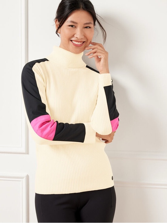 Talbots Sweaters - T by Talbots Sweater Ski Turtleneck Cream with Black and Pink Womens XS⛷️ NWOT